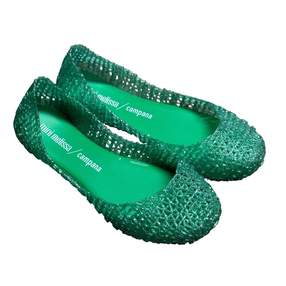 NOT FOR SALE Mini Melissa Campana Papel Green Glitter Jelly Flats Shoes Kids